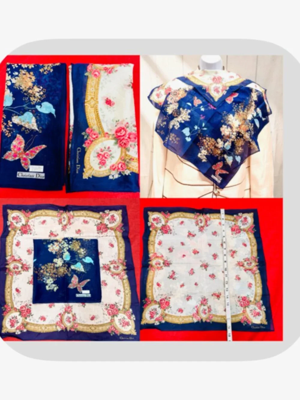 2)  New -  Christian Dior  cotton made 19  Mini scarf/Neck-kerchief blue pink(20